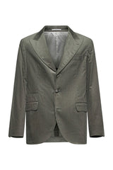 Brunello Cucinelli Men's Olive Cotton Pinstripe Blazer