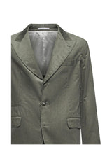 Brunello Cucinelli Men's Olive Cotton Pinstripe Blazer