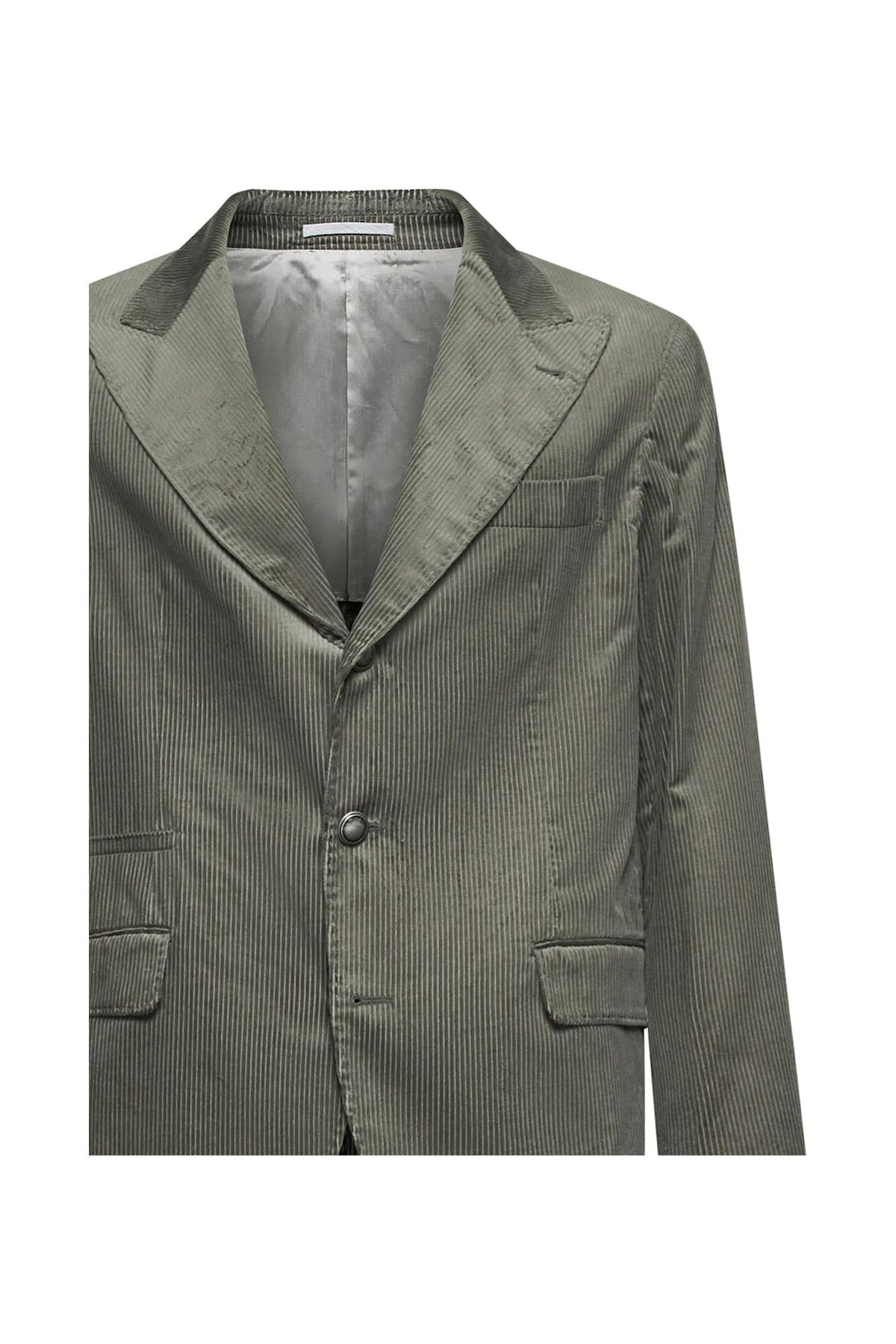 Brunello Cucinelli Men's Olive Cotton Pinstripe Blazer