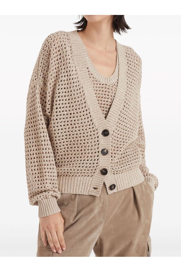 Women's Light Camel Open Knit Sweater