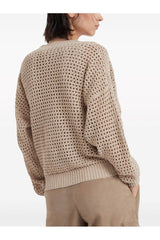 Women's Light Camel Open Knit Sweater
