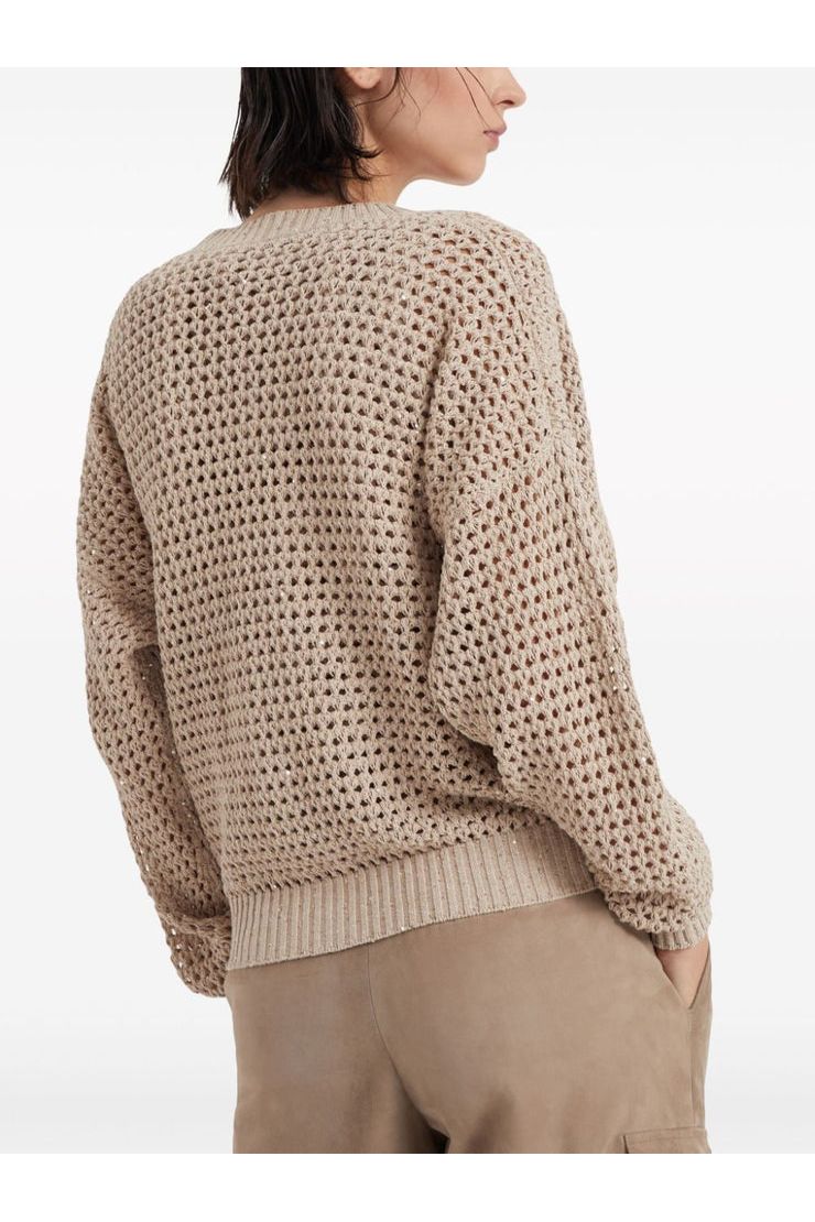 Women's Light Camel Open Knit Sweater