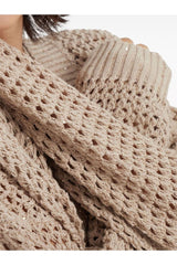 Women's Light Camel Open Knit Sweater