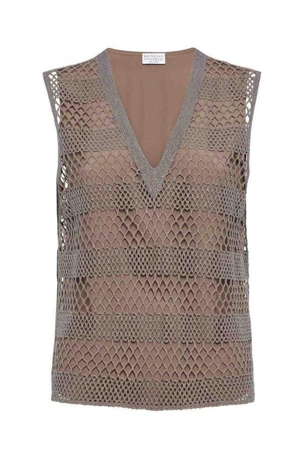 Women's Taupe Silk Mesh Shirt