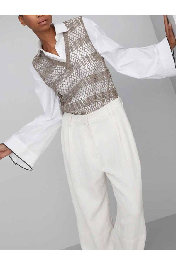 Women's Taupe Silk Mesh Shirt