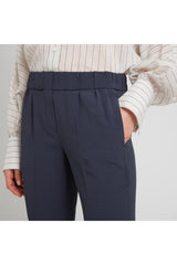 Women's Navy Silk Tailored Trousers