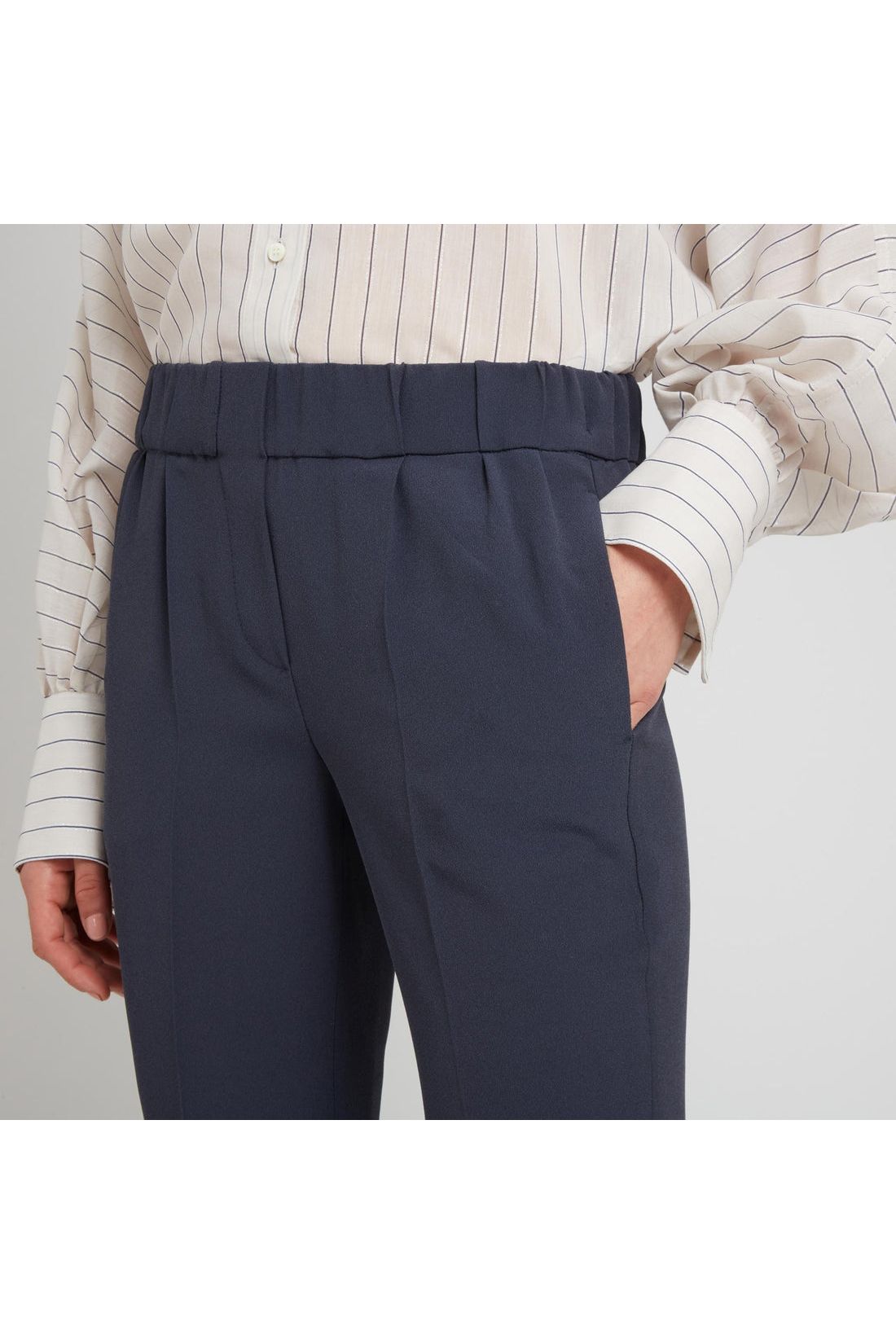 Women's Navy Silk Tailored Trousers
