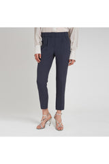 Women's Navy Silk Tailored Trousers
