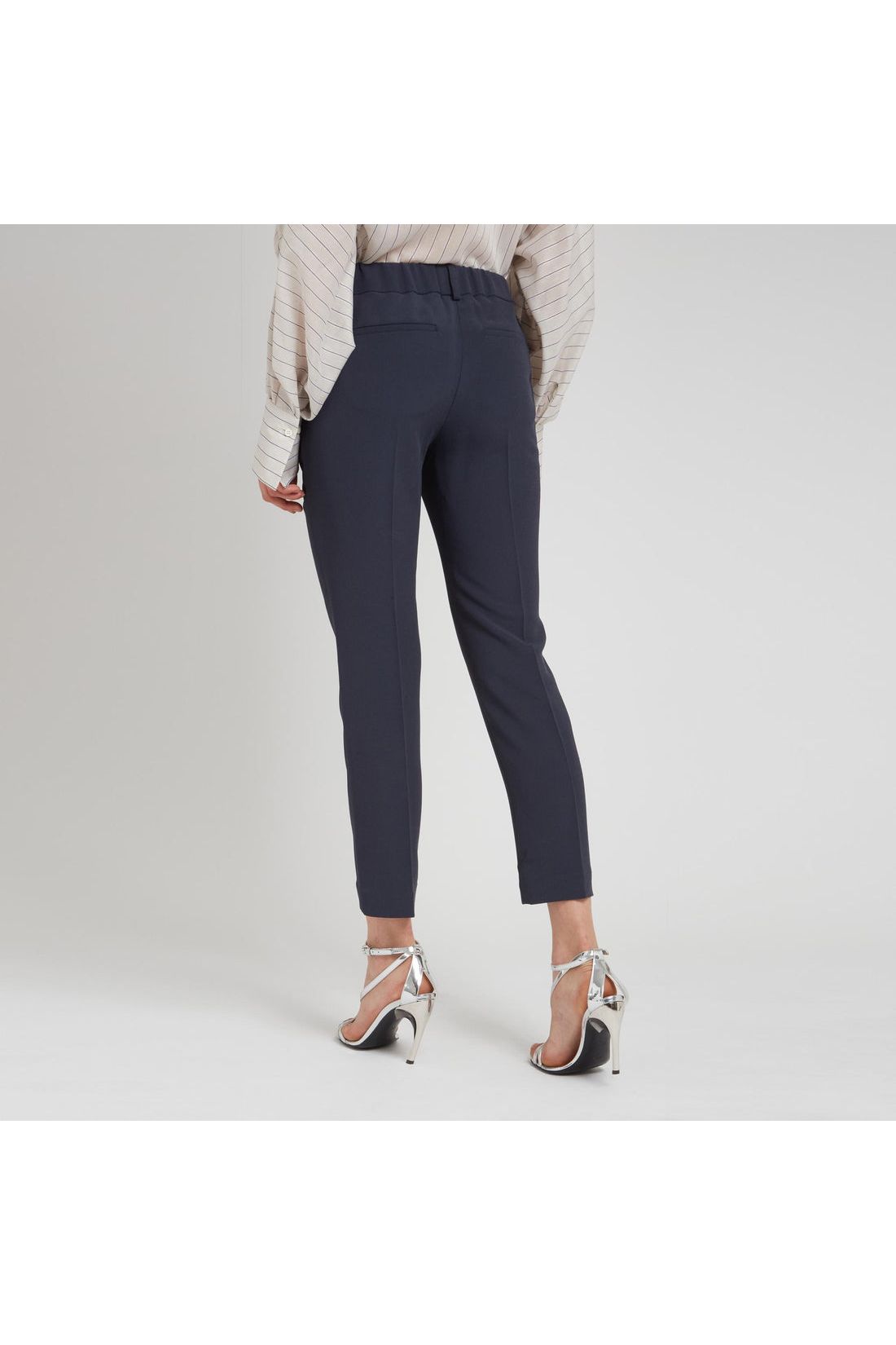 Women's Navy Silk Tailored Trousers
