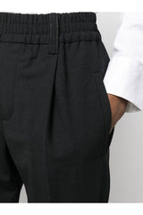 Women's Black Wool Tapered Trousers