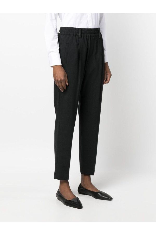 Women's Black Wool Tapered Trousers