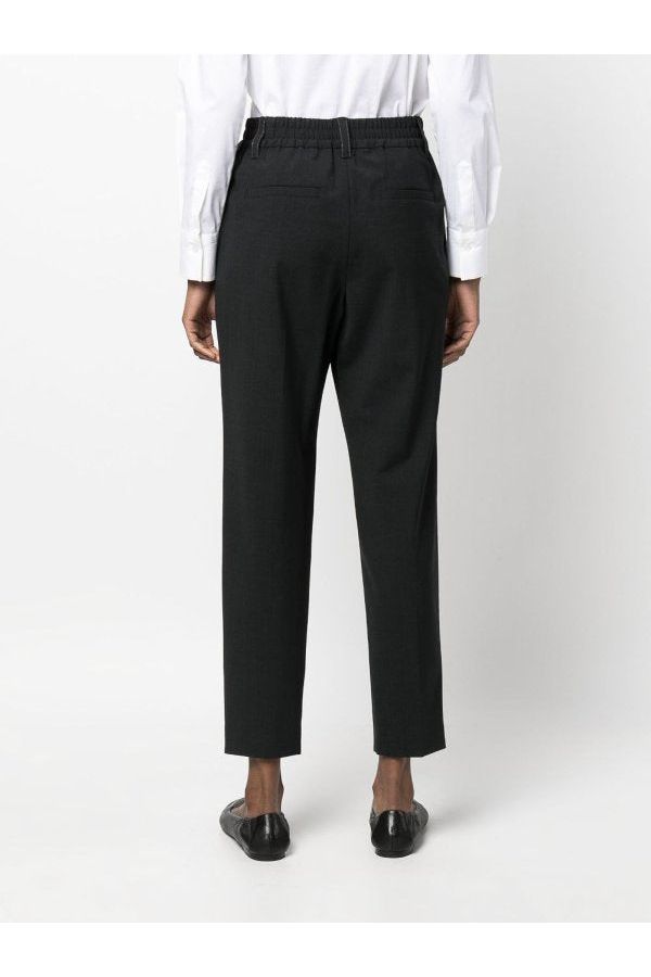 Women's Black Wool Tapered Trousers