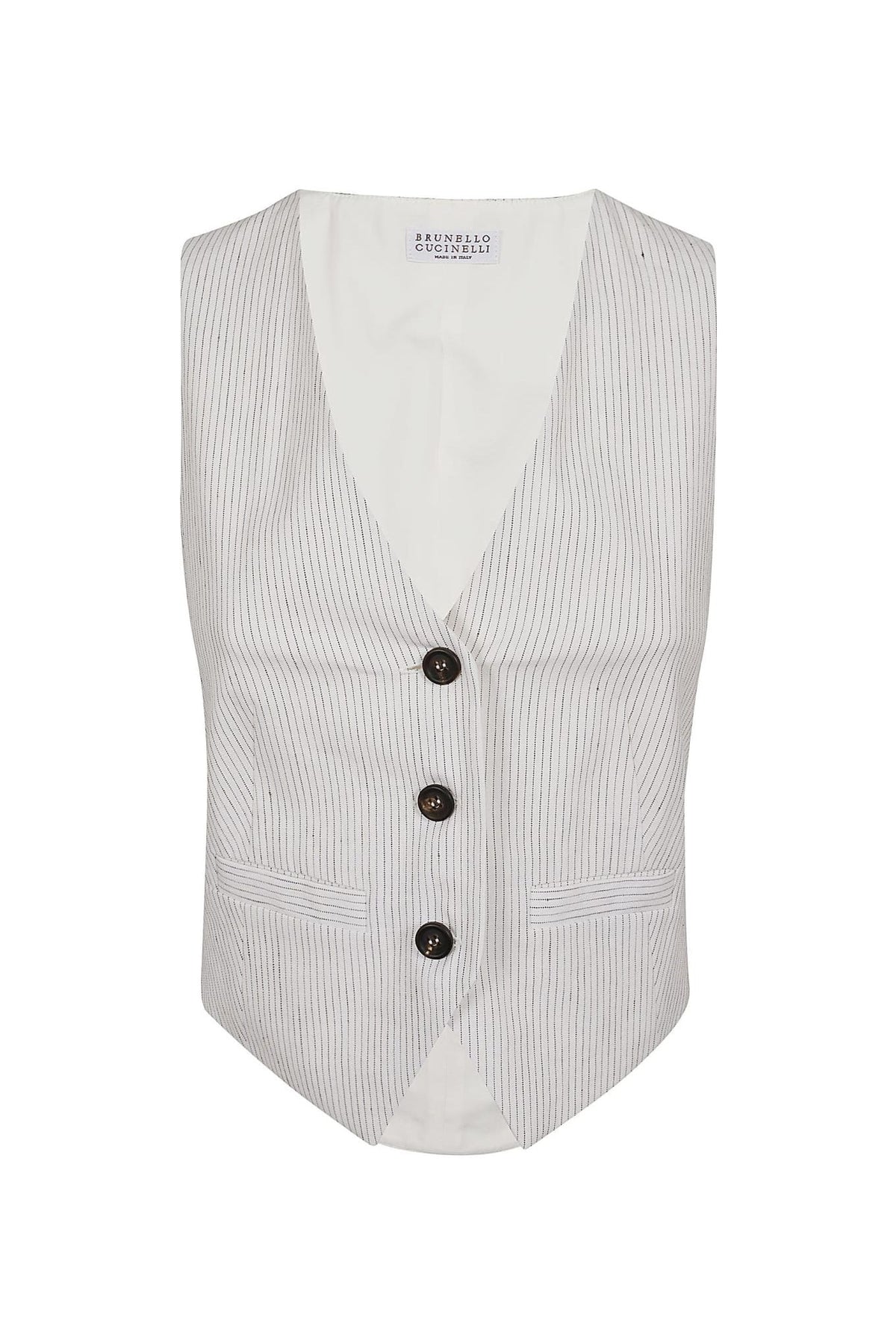Women's White Striped Tailored Vest