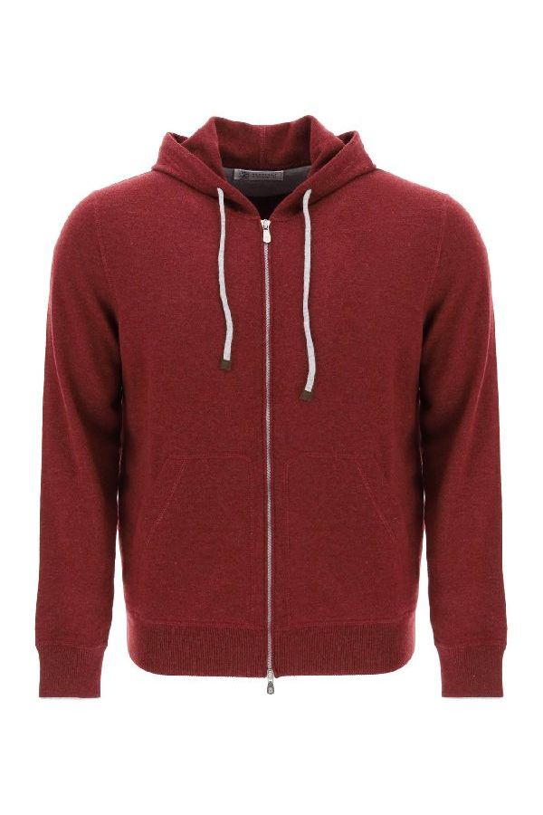 Brunello Cucinelli Men's Red Wool Zip Hoodie