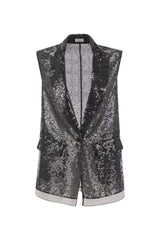 Women's Black Silk Sequined Jacket