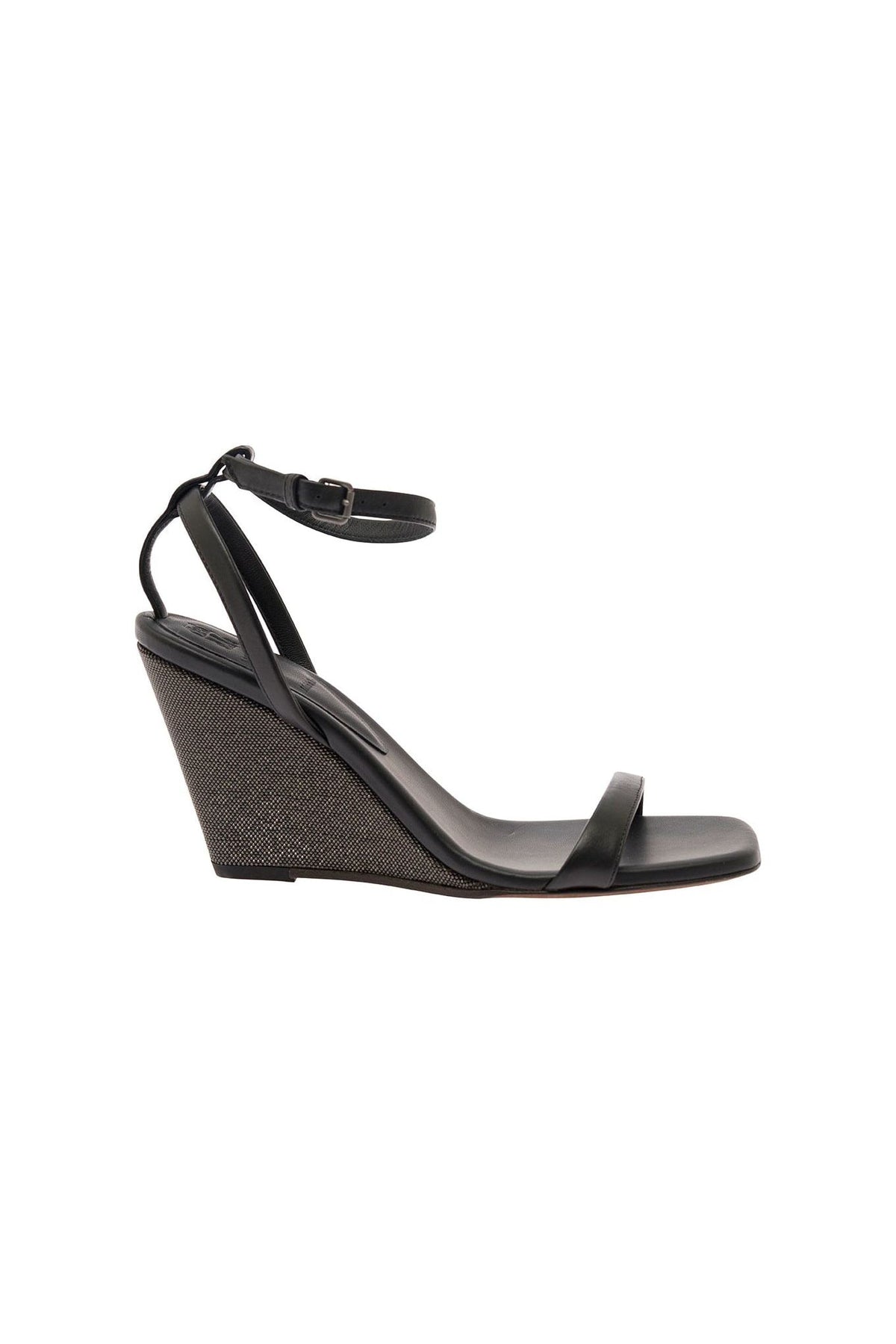Women's Black Leather Wedge Sandals