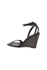 Women's Black Leather Wedge Sandals
