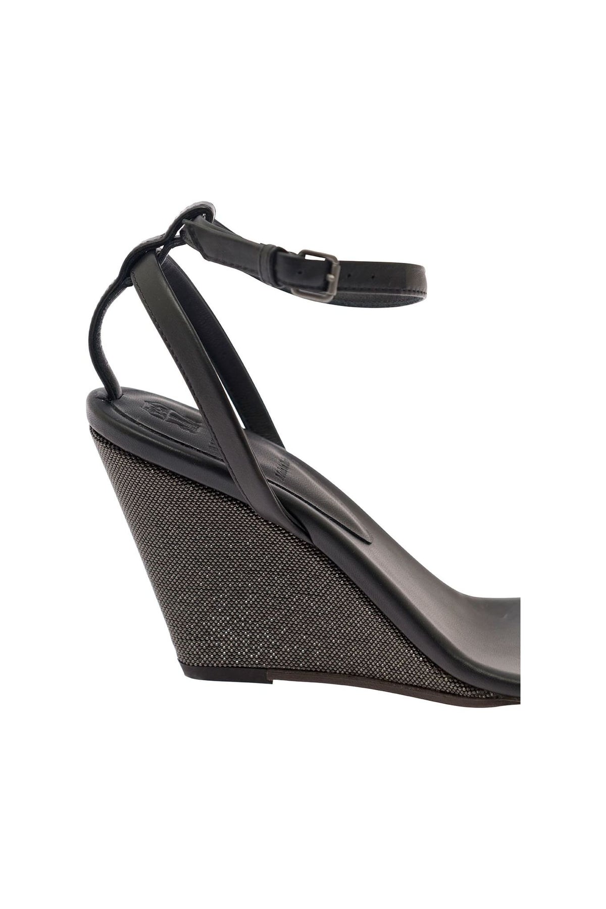 Women's Black Leather Wedge Sandals