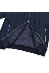 Brunello Cucinelli Men's Navy Wool Zip Knit Jacket