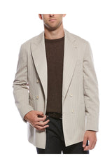 Men's Beige Striped Double Breasted Blazer