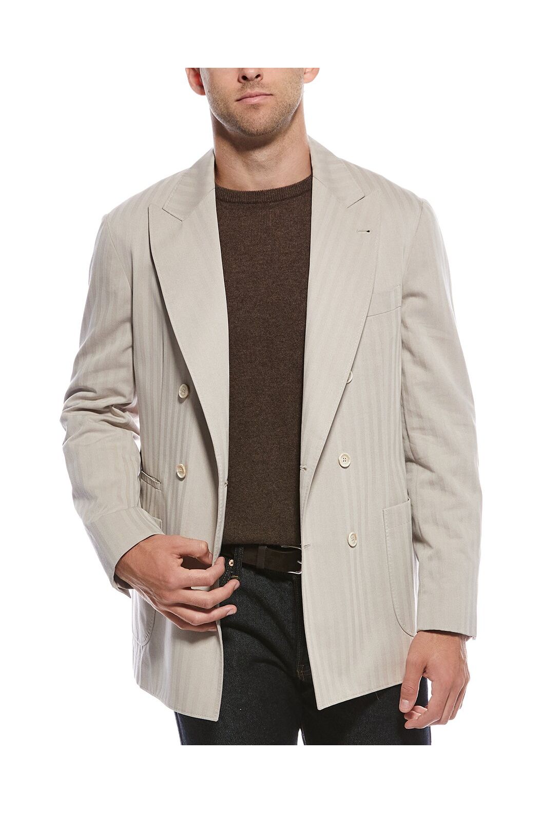 Men's Beige Striped Double Breasted Blazer