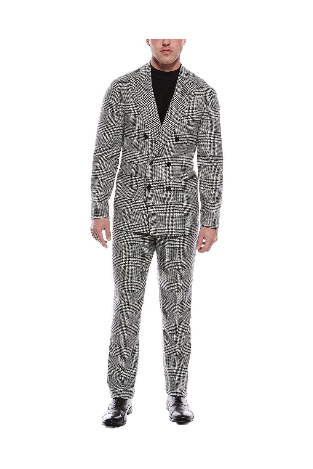 Brunello Cucinelli Men's Grey Wool Plaid Double Breasted Suit