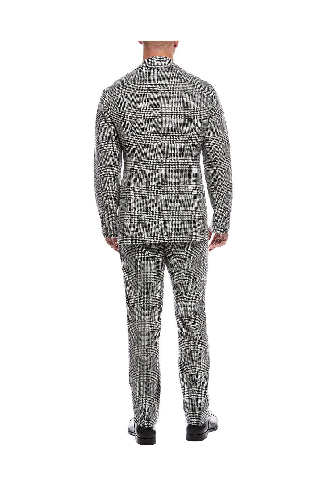 Brunello Cucinelli Men's Grey Wool Plaid Double Breasted Suit