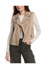 Women's Beige Suede Biker Jacket
