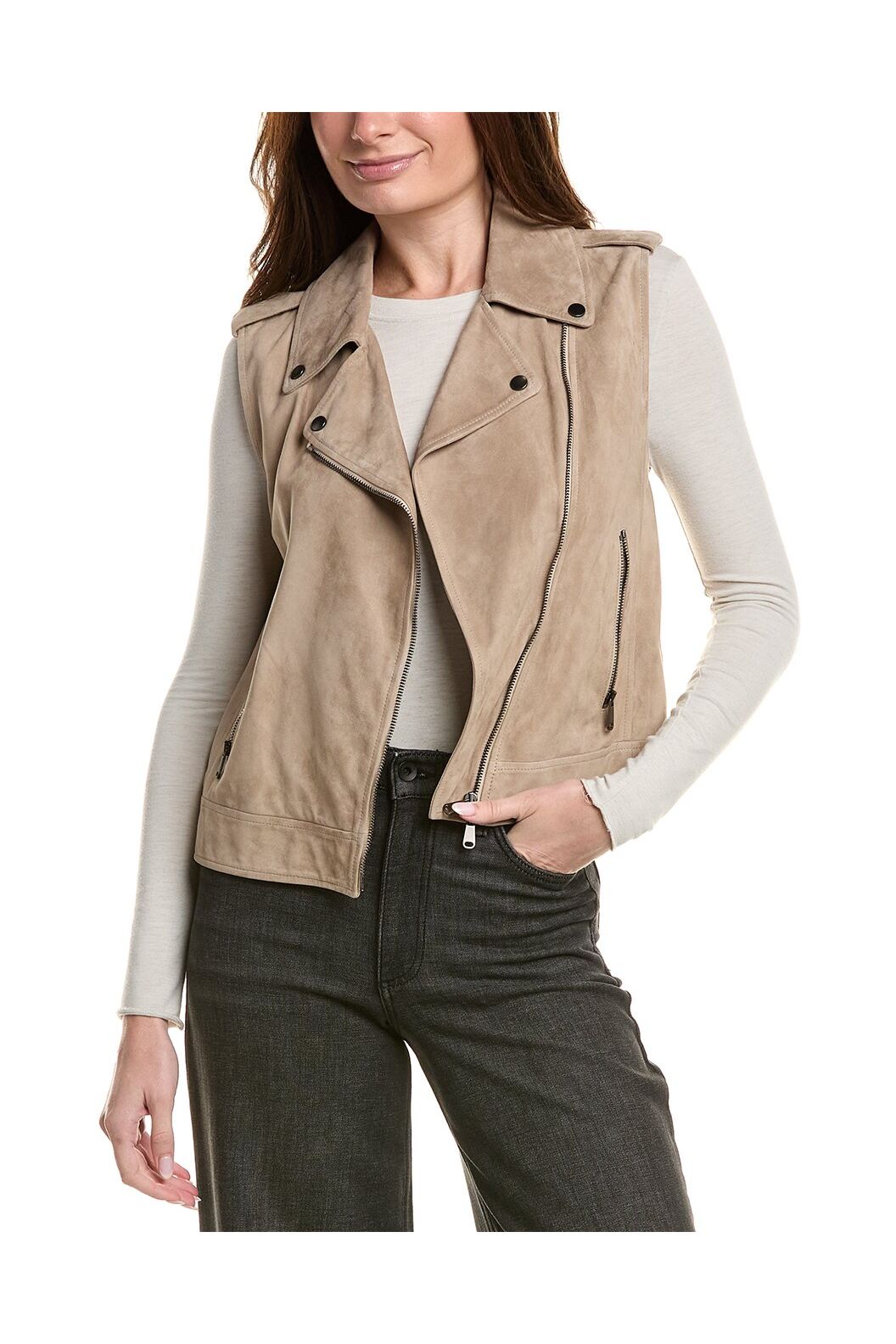Women's Beige Suede Biker Jacket