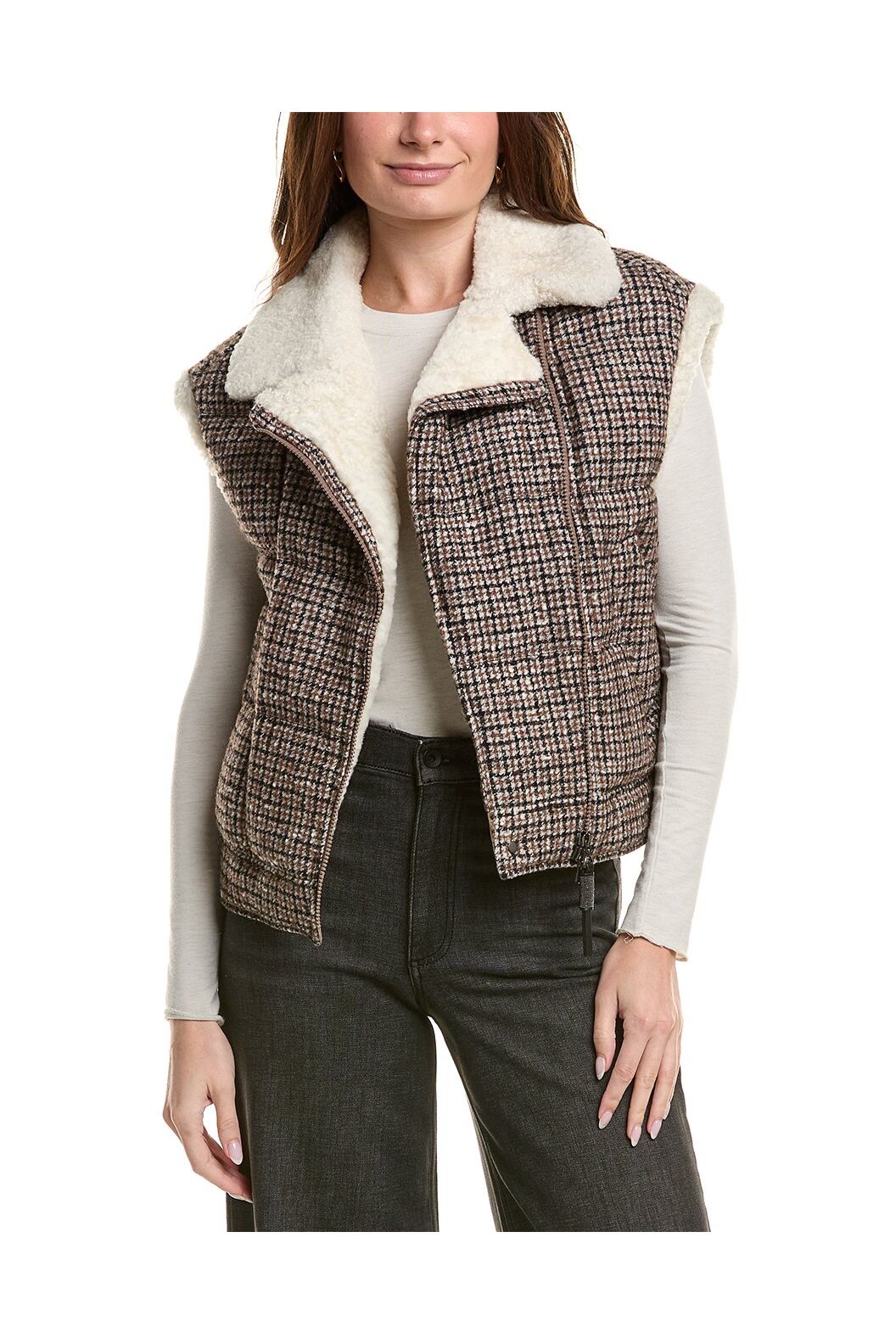 Women's Brown Wool Plaid Jacket