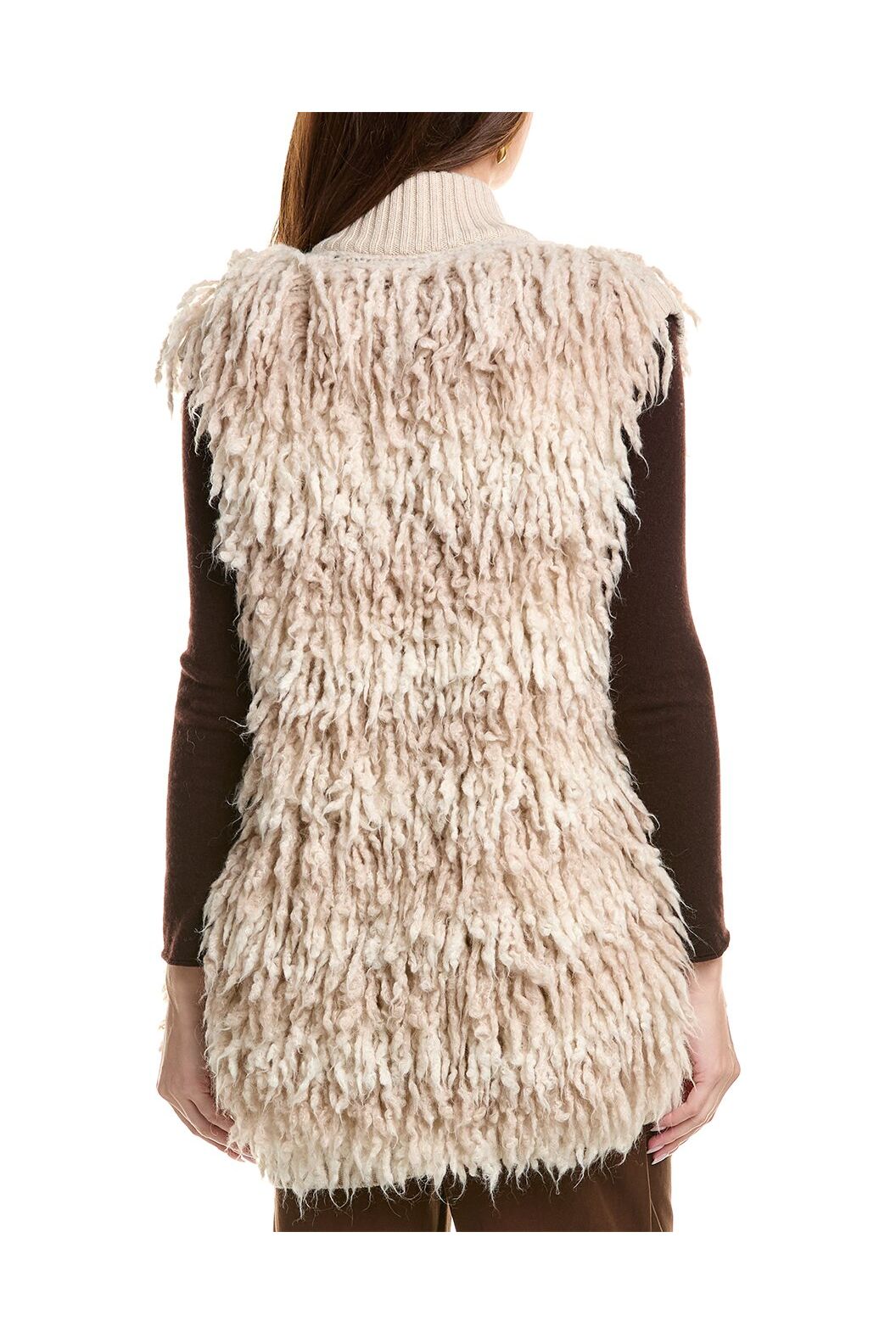 Women's Beige Textured Knit Buttoned Vest