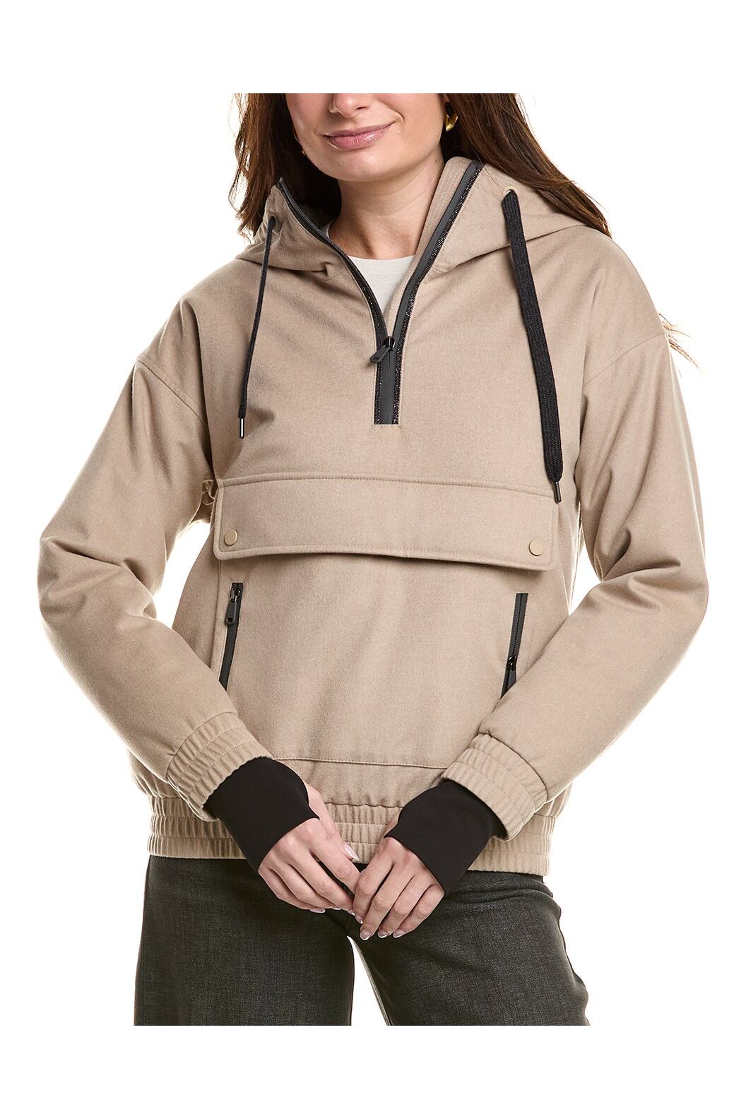 Women's Beige Wool Hooded Jacket
