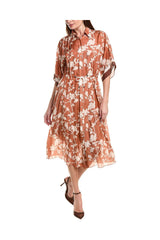 Women's Orange Silk Floral Dress