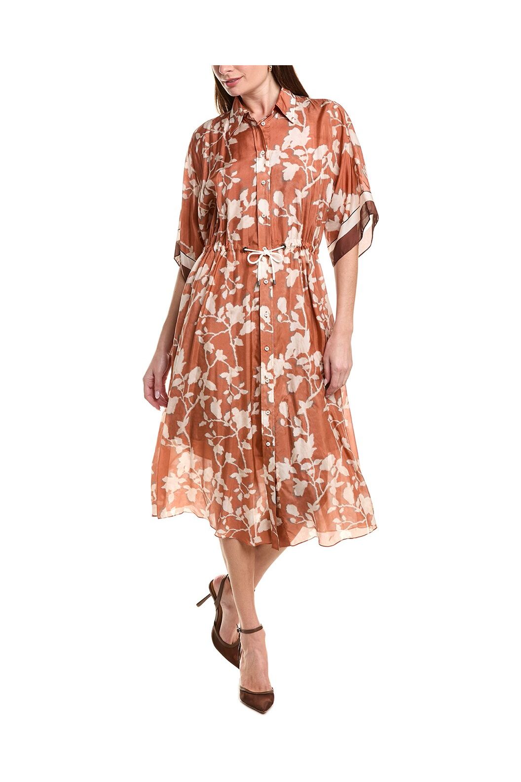 Women's Orange Silk Floral Dress