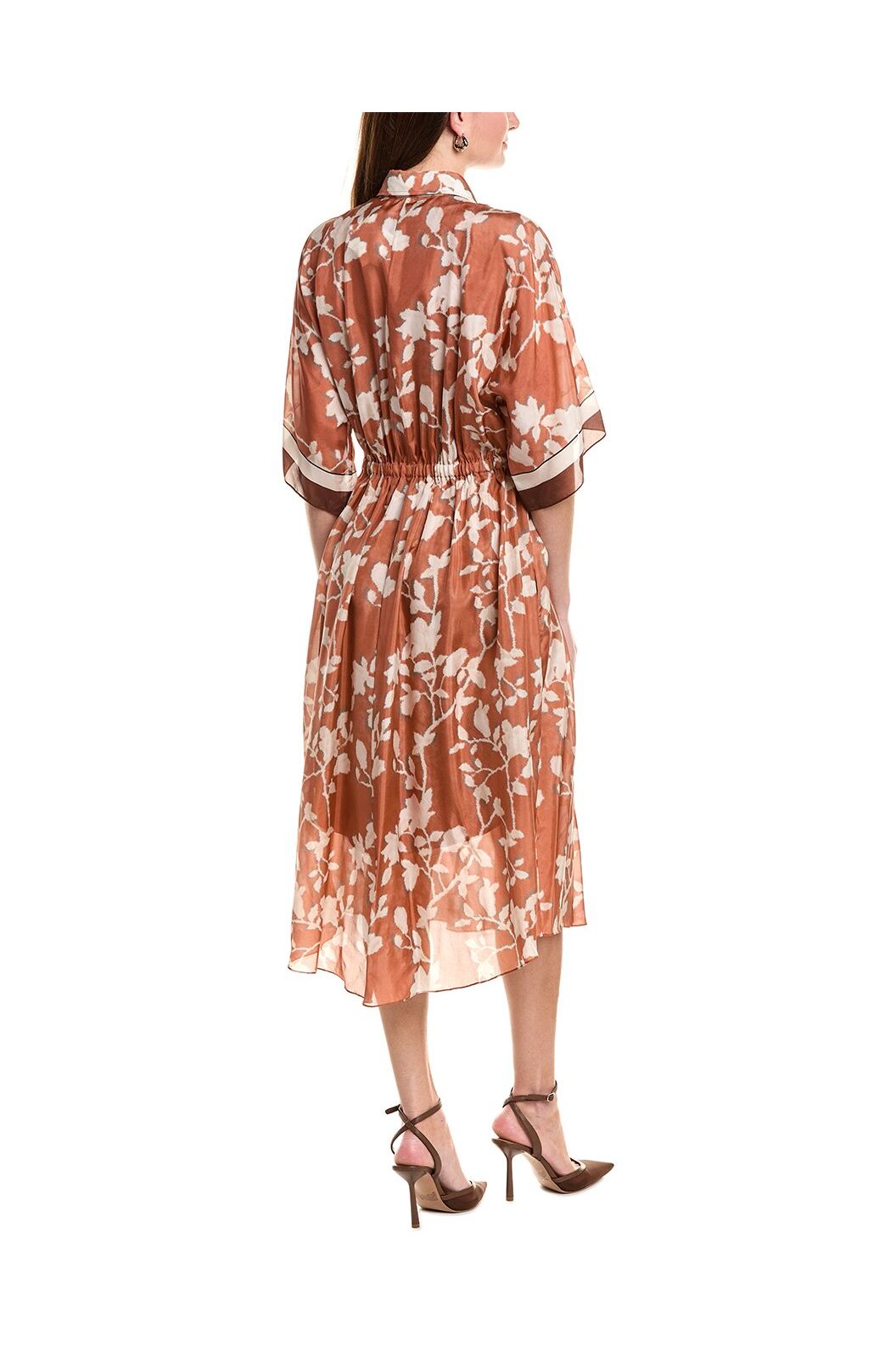 Women's Orange Silk Floral Dress