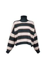 Women's Striped Cashmere Knit Turtleneck Sweater
