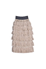Women's Beige Wool Fringe Skirt