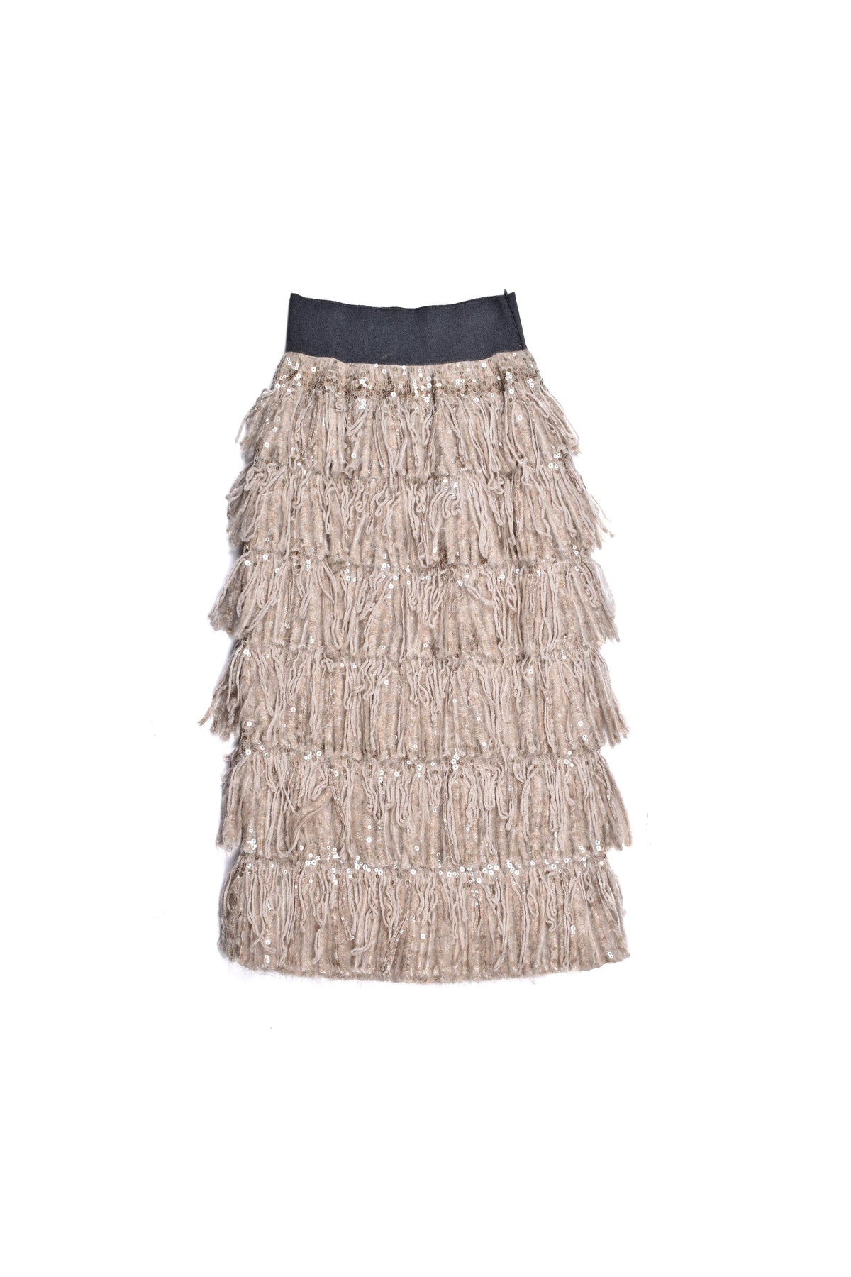 Women's Beige Wool Fringe Skirt