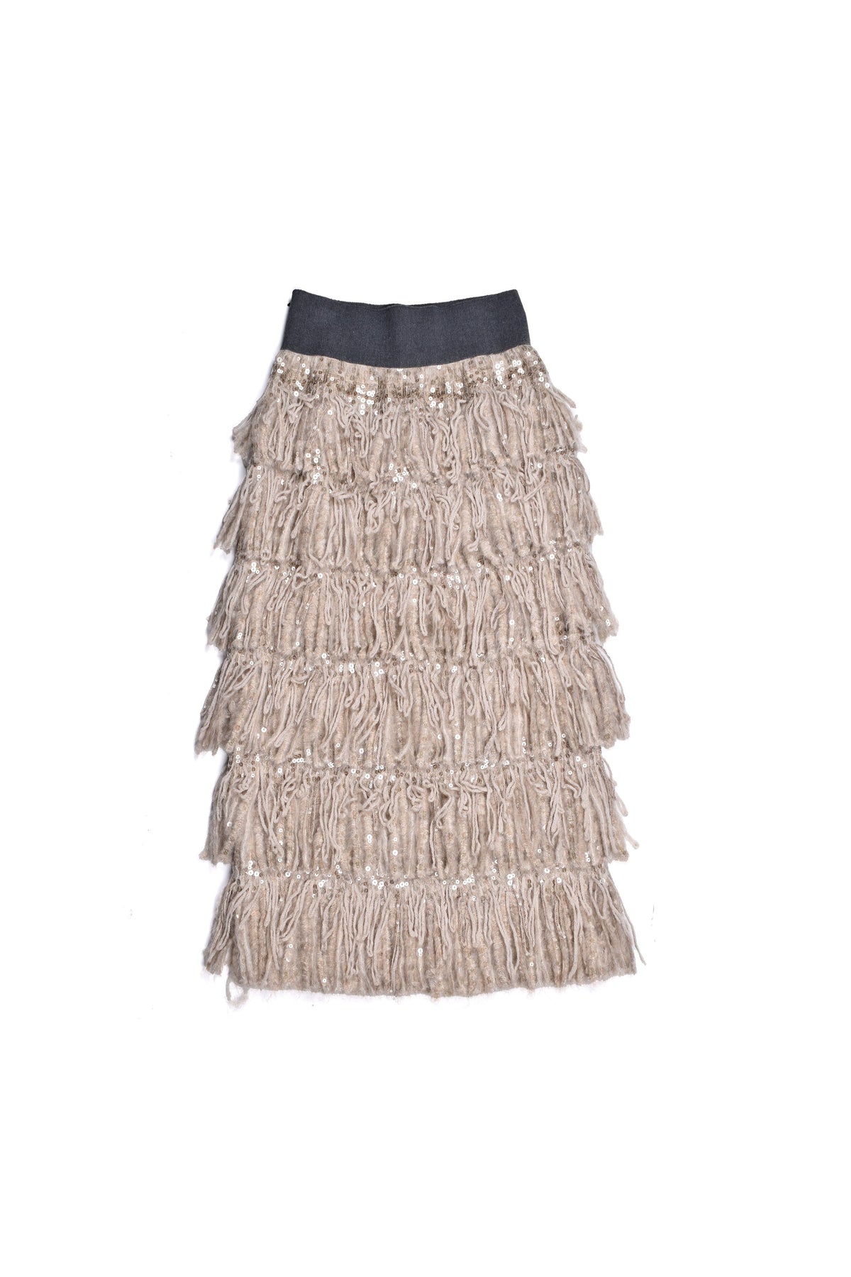 Women's Beige Wool Fringe Skirt