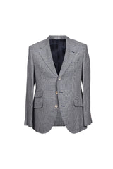 Men's Navy Wool Silk Houndstooth Blazer