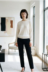 Women's White Cashmere Ribbed Sweater