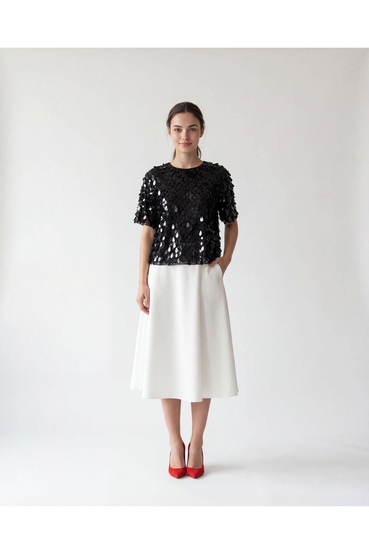 Women's Black Sequin Embellished Shirt