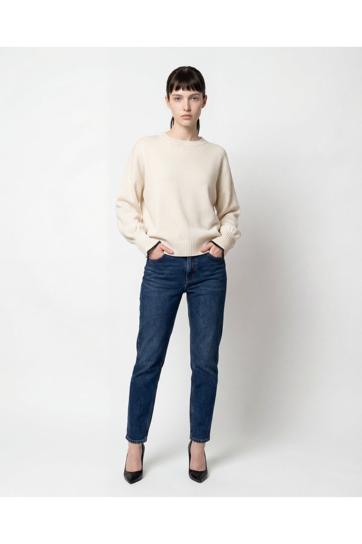 Women's Off White Cashmere Crewneck Sweater