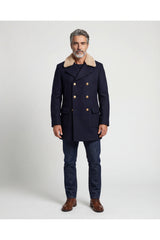 Brunello Cucinelli Men's Navy Wool Pea Jacket