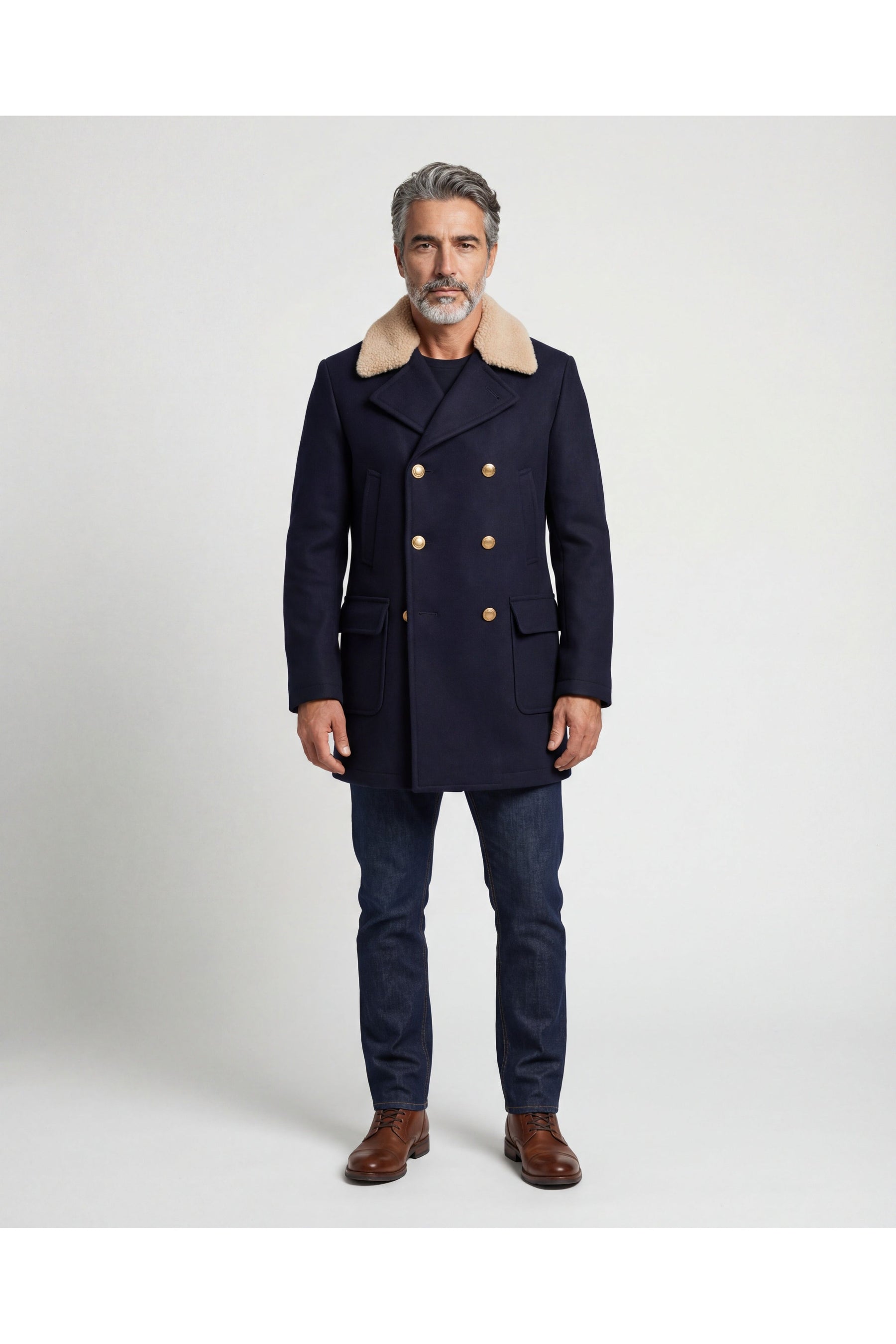 Brunello Cucinelli Men's Navy Wool Pea Jacket