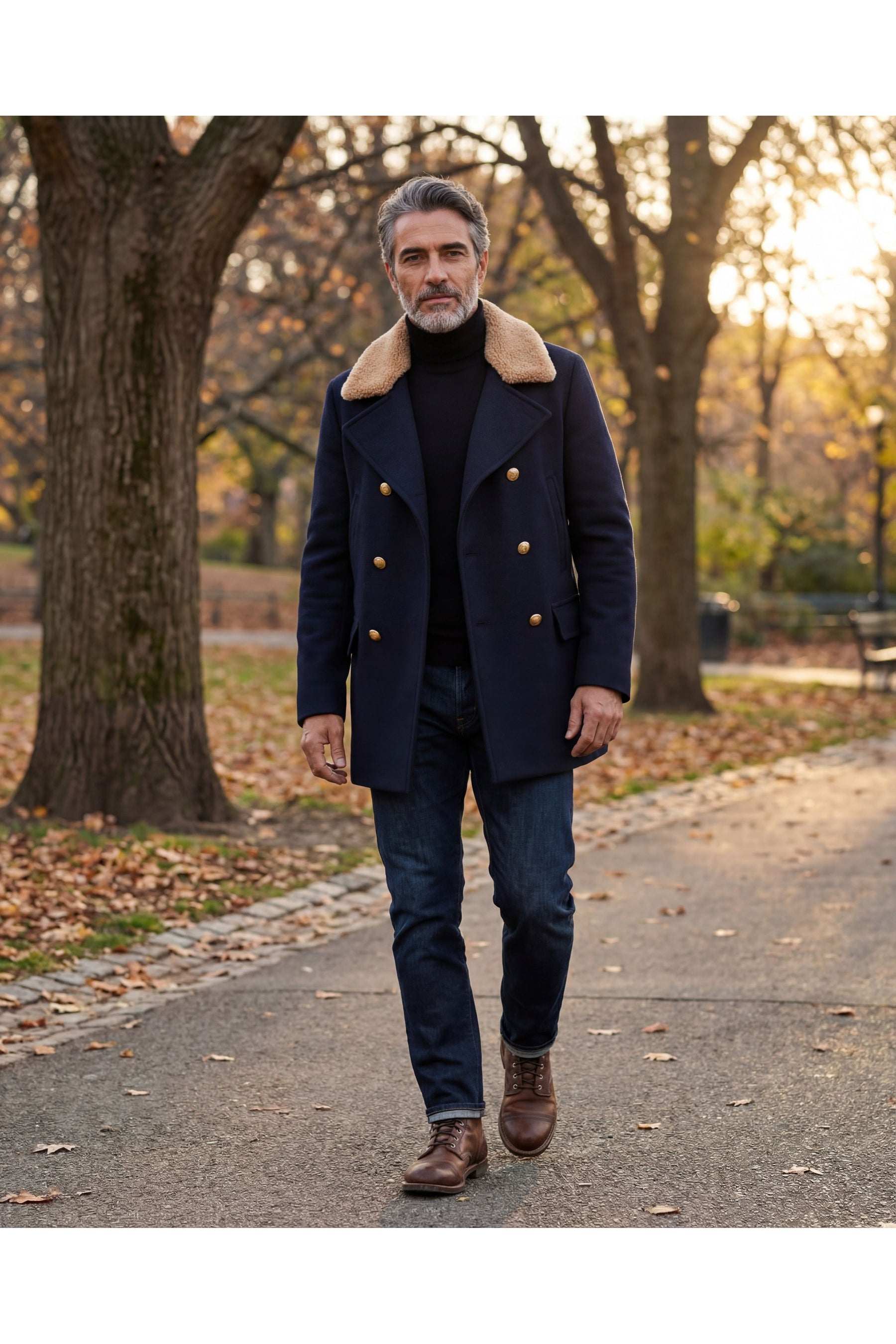 Brunello Cucinelli Men's Navy Wool Pea Jacket