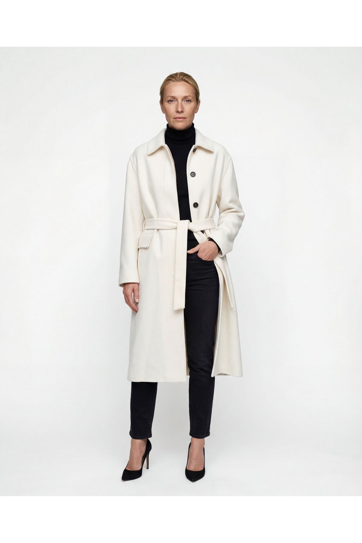 Women's Off White Cashmere Belted Jacket
