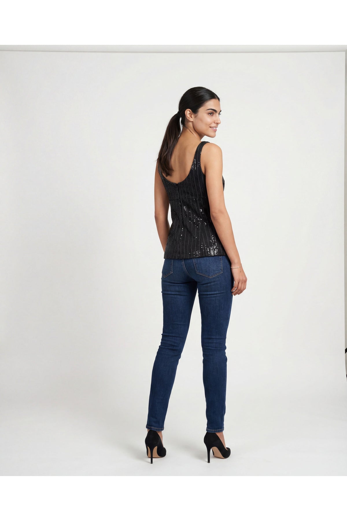 Women's Dark Grey Sequin Tank Shirt