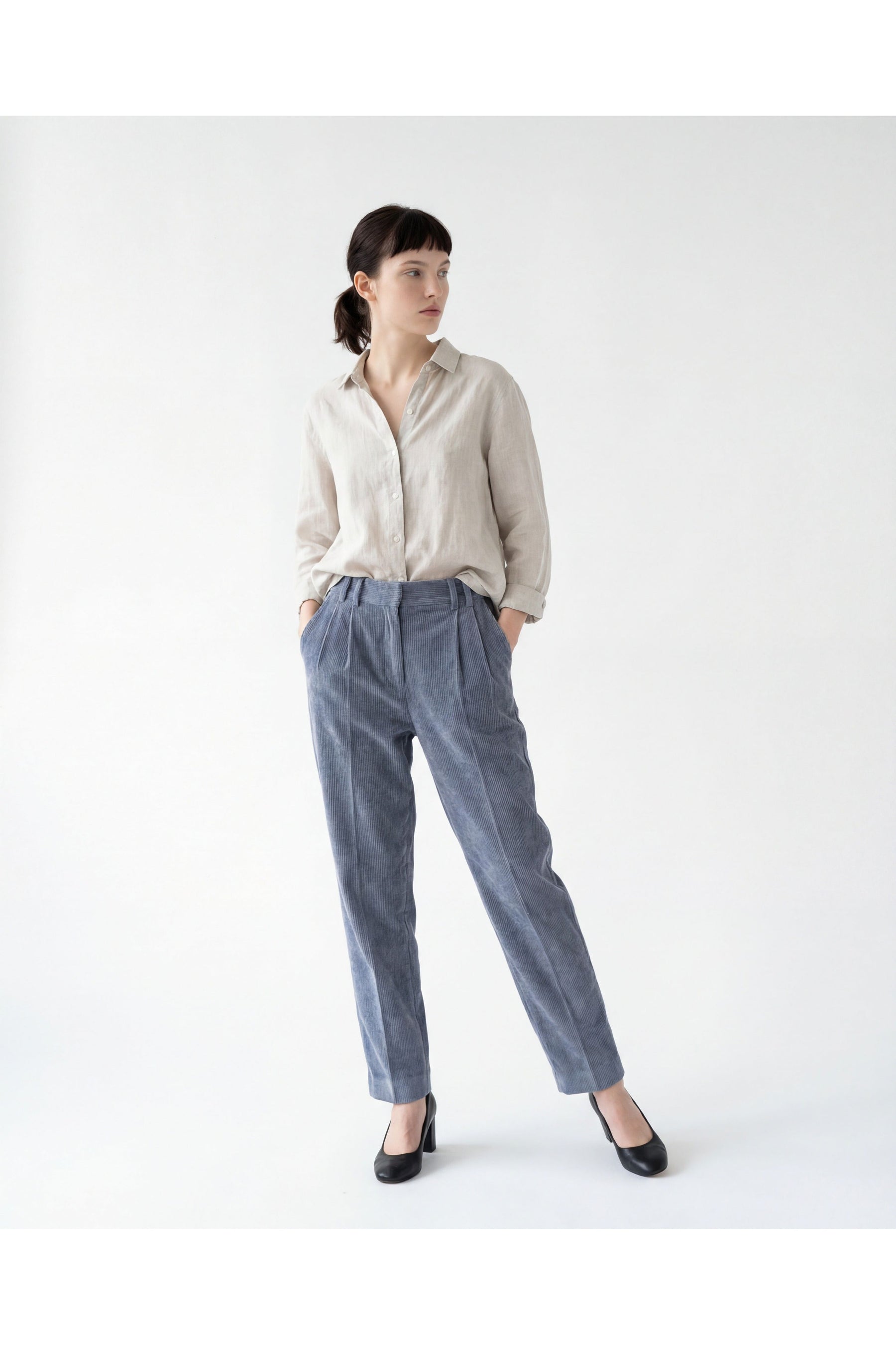Brunello Cucinelli Women's Blue Pleated Corduroy Trousers