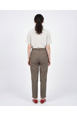 Women's Beige Blue Linen Houndstooth Trousers